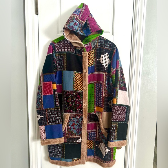 Source Unknown Jackets & Blazers - Vintage Colorful Patchwork Teddy Jacket